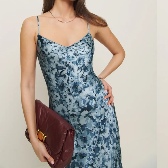 BRAND NEW Reformation Parma Silk Dress Blue - Size S - Picture 1 of 4